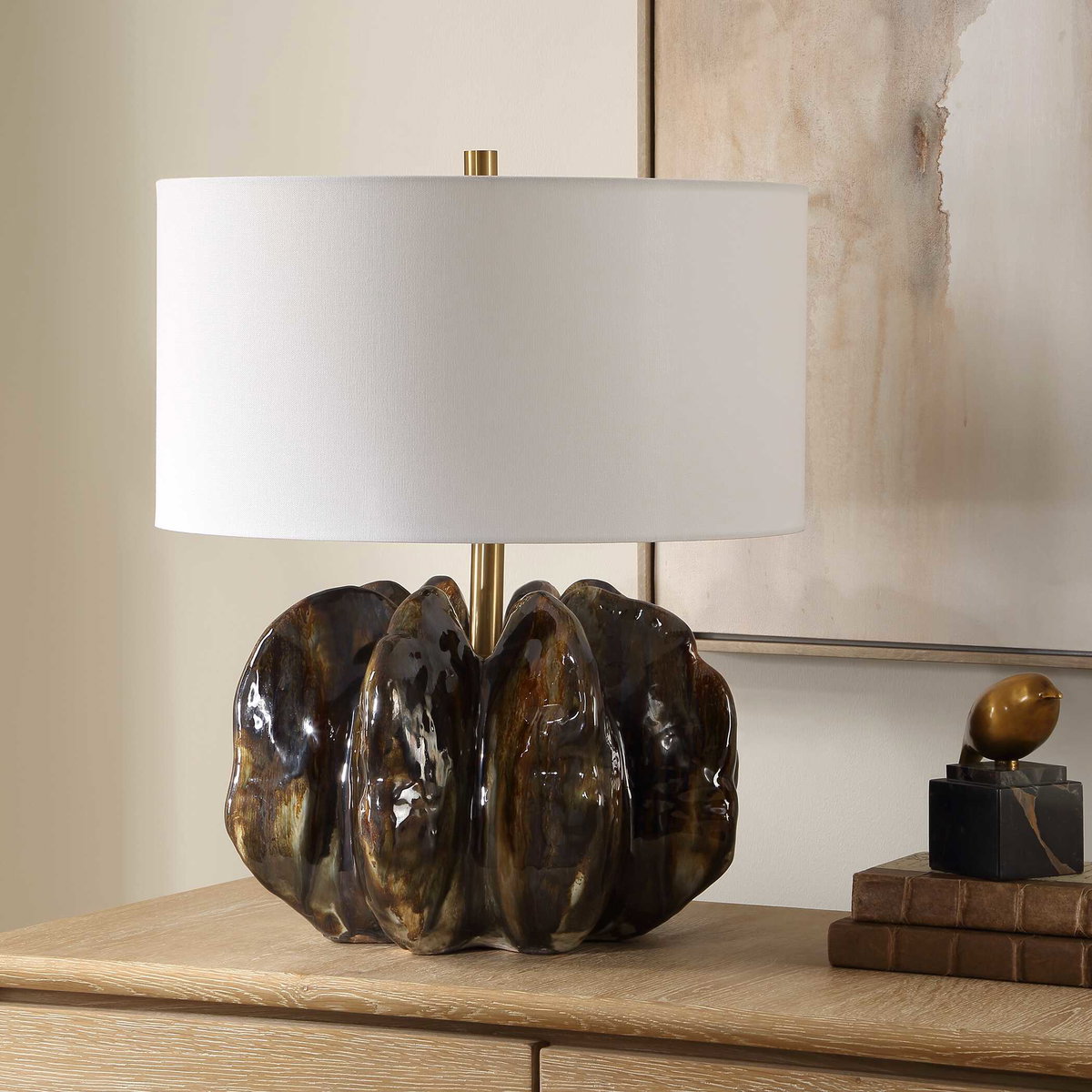 Jaudon Brown Glass Table Lamp, by Uttermost, 19" width x 23" height x 19" depth View 3
