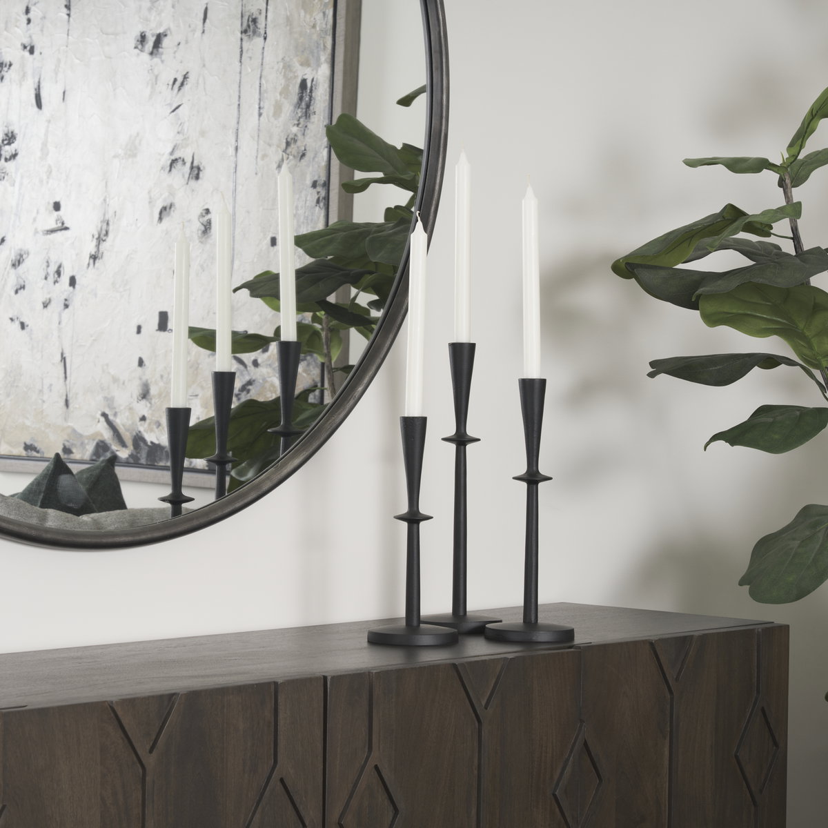 Qwin Matte Black Cast Aluminum Short Candle Holder, Candles & Candle Holder by Mercana, 4.33" length x 4.33" width x 11.02" height View 3