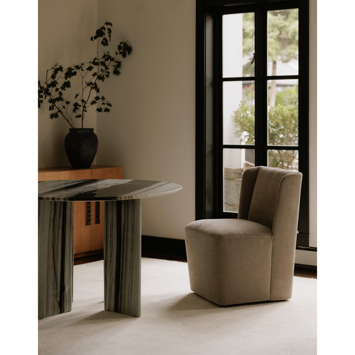 Cormac Rolling Dining Chair Warm Sand, by Moe's Home, 24" width x 33" height x 26" depth View 5