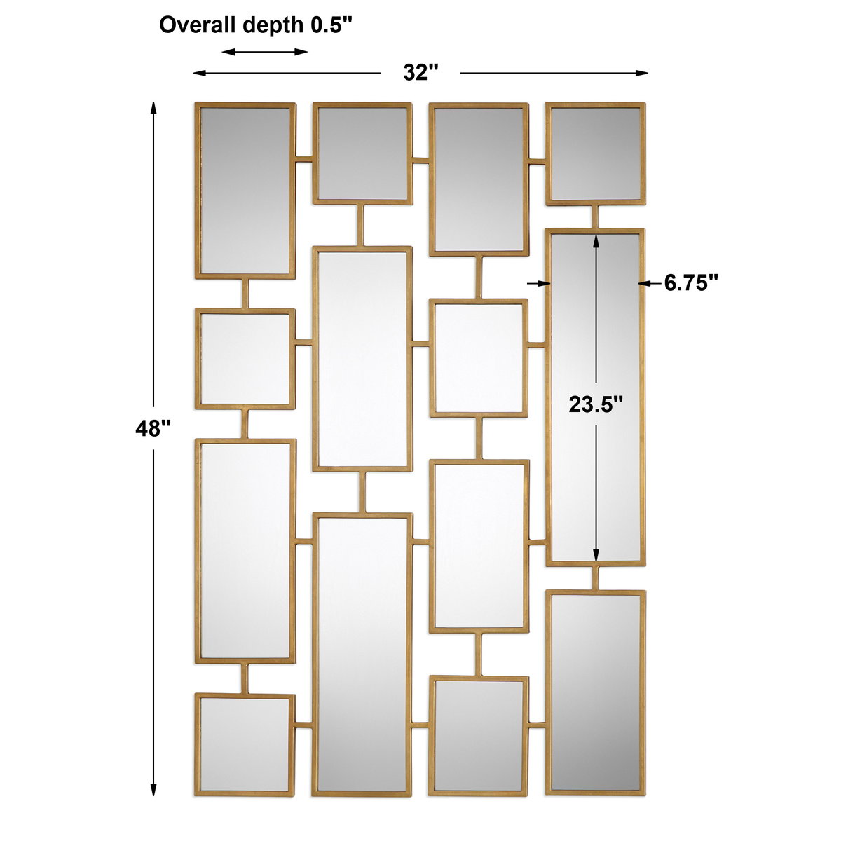 Kennon Forged Gold Rectangles Mirror, by Uttermost, 32" width x 48" height x 0.5" depth View 3