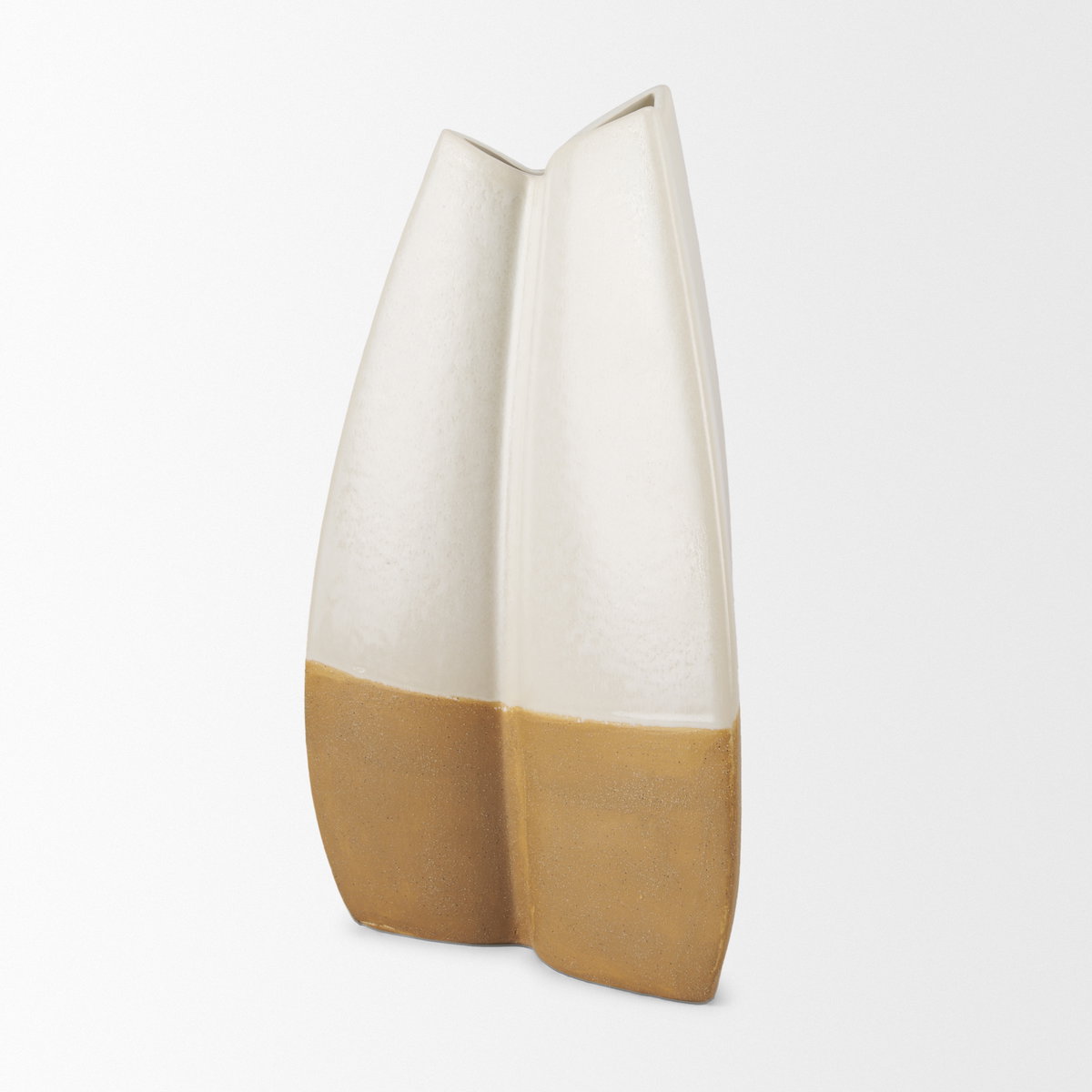 Vania Large Off White with Tan Textured Ceramic Vase, by Mercana, 10.43" length x 8.03" width x 15.5" height View 7