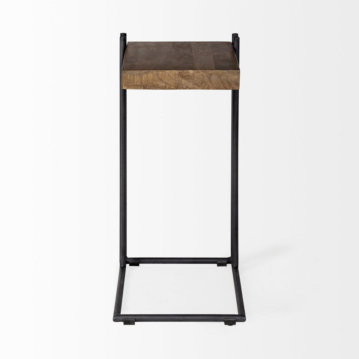 Maddox 16L x 13.5W x 27H Medium Brown Wood with Black Metal C-shaped End/Side Table, Side & End Table by Mercana, 17.12" length x 13.5" width x 27" height View 8