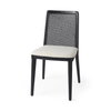 Clara Black Beech Wood with Cream Fabric Seat and Cane Back Armless Dining Chair, by Mercana, 18" length x 23" width x 33.75" height thumbnail 1