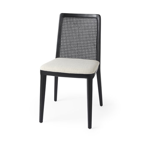 Clara Black Beech Wood with Cream Fabric Seat and Cane Back Armless Dining Chair