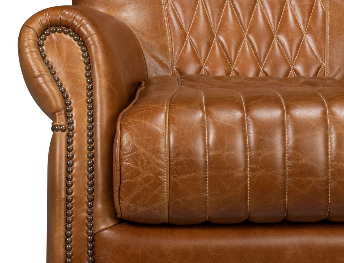 Bugatti Leather Swivel Chair  Cuba Brown, by Sarreid, 2'5" length x 2'8" width x 2'9" height View 12