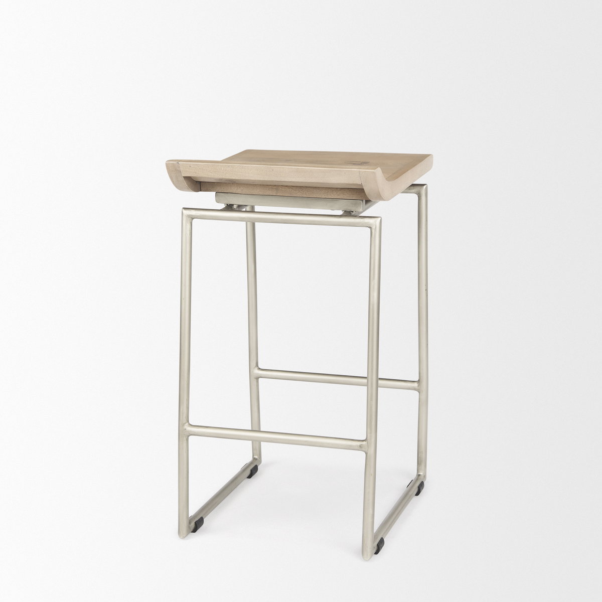 Givens Low Back 26in Seat Counter Stool | Brown Wood with Silver Metal, Counter & Bar Stool by Mercana, 14.1" length x 15.8" width x 26" height View 6