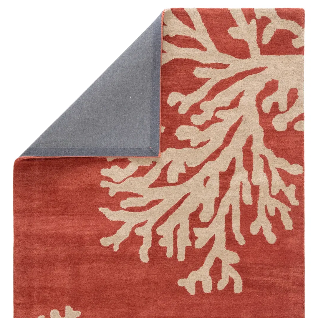 Coastal Seaside Wool Hand Tufted Orange & Ivory Area Rug large image 