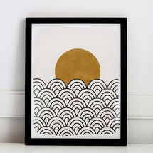 Online Designer Combined Living/Dining Pauline Stanley Studio Wall Art, Waves & sun, Black Wood Frame, Earthy & Natural