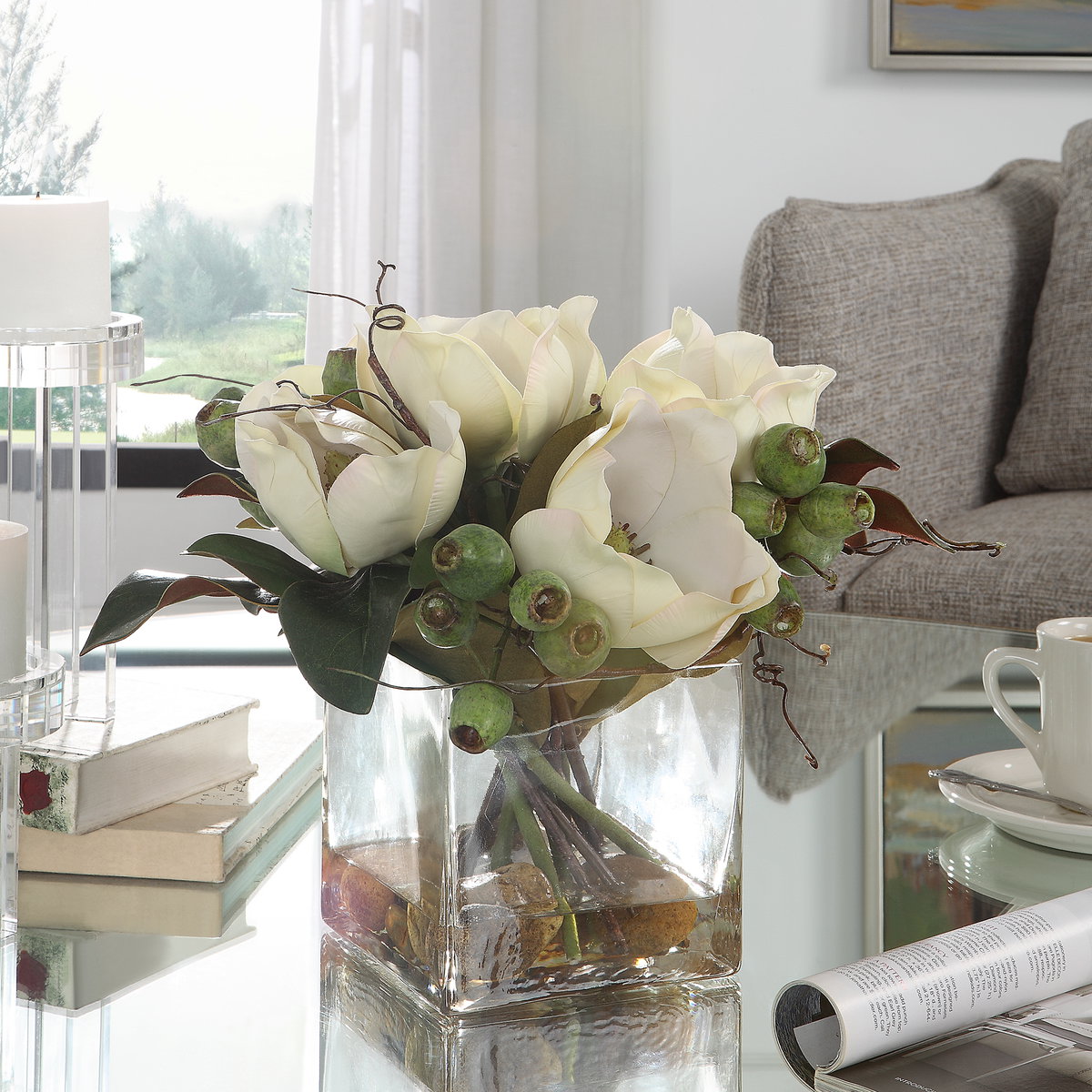 Dobbins Magnolia Bouquet, Decorative by Uttermost, 15.75" width x 15.75" height x 13.5" depth View 9