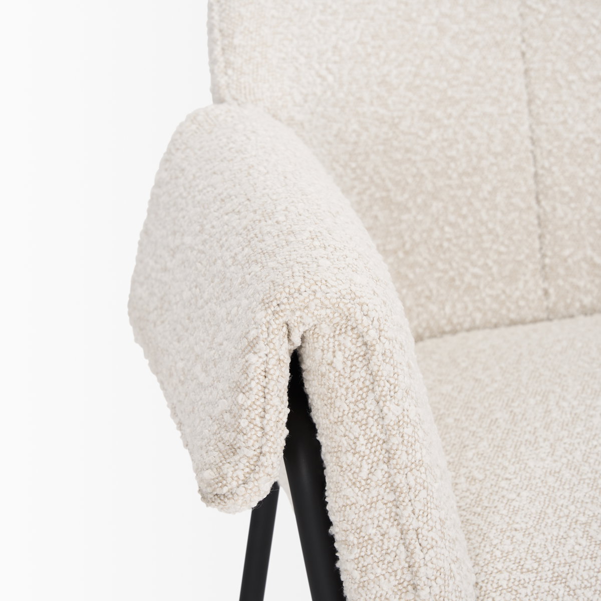 Brently Curved Back Dining Arm Chair | Cream Boucle with Metal, Dining Chair by Mercana, 24.5" length x 29.5" width x 32.5" height View 12
