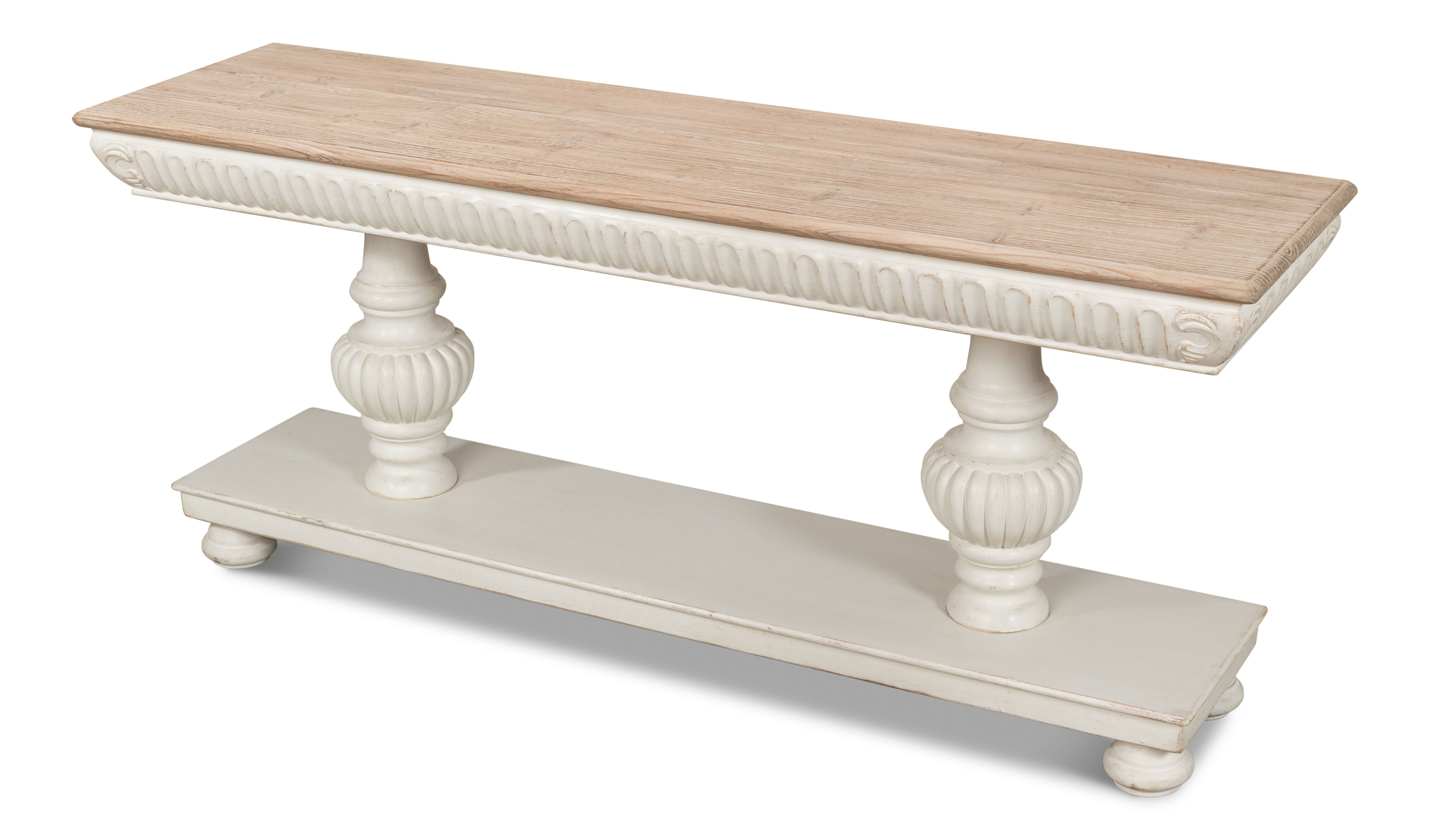 Hugo Console, Ant.White W/Natural Top, Console Table by Sarreid, 74" length x 20" width x 31" height View 10
