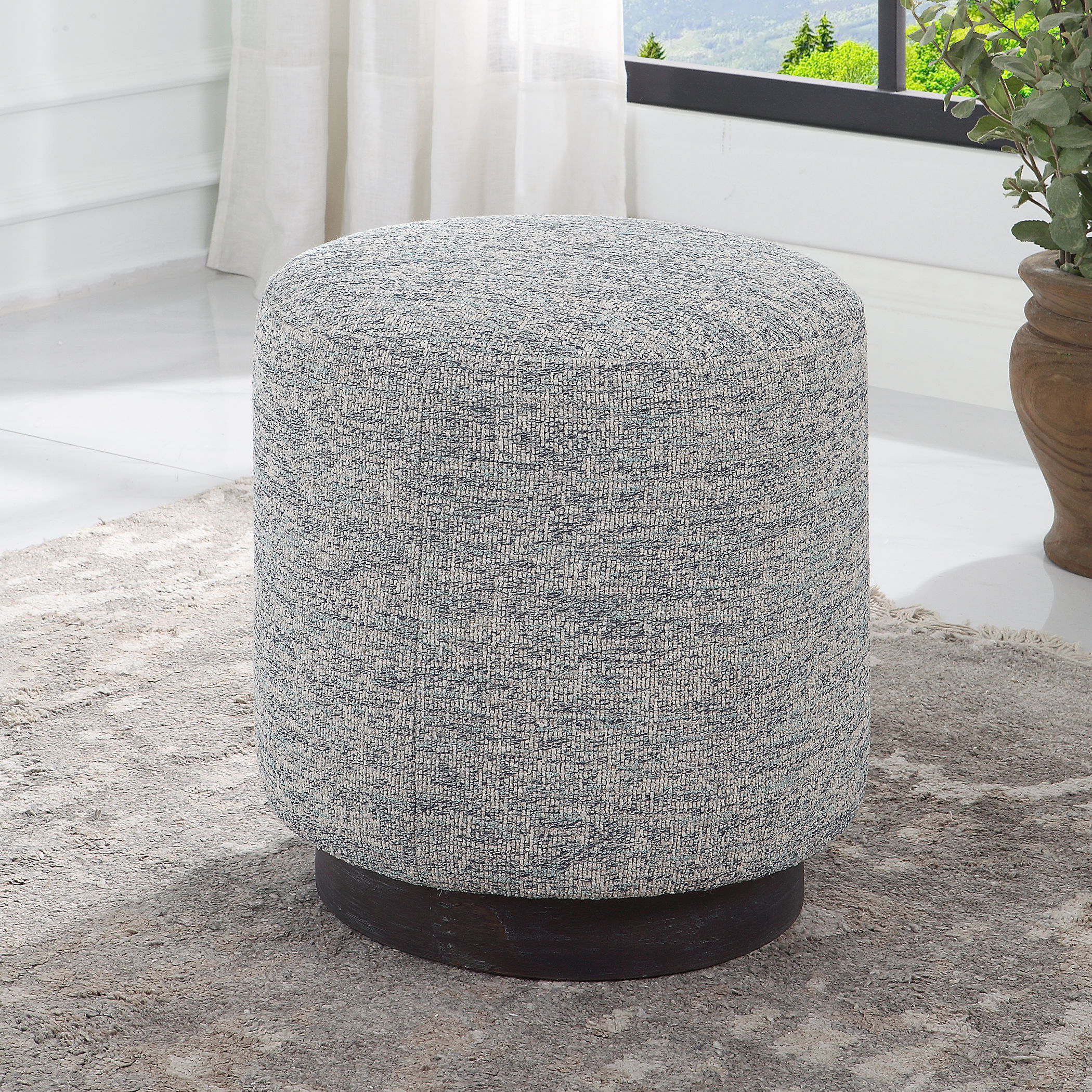Avila Tweed Round Ottoman, Furniture by Uttermost, 16" width x 18" height x 16" depth View 2