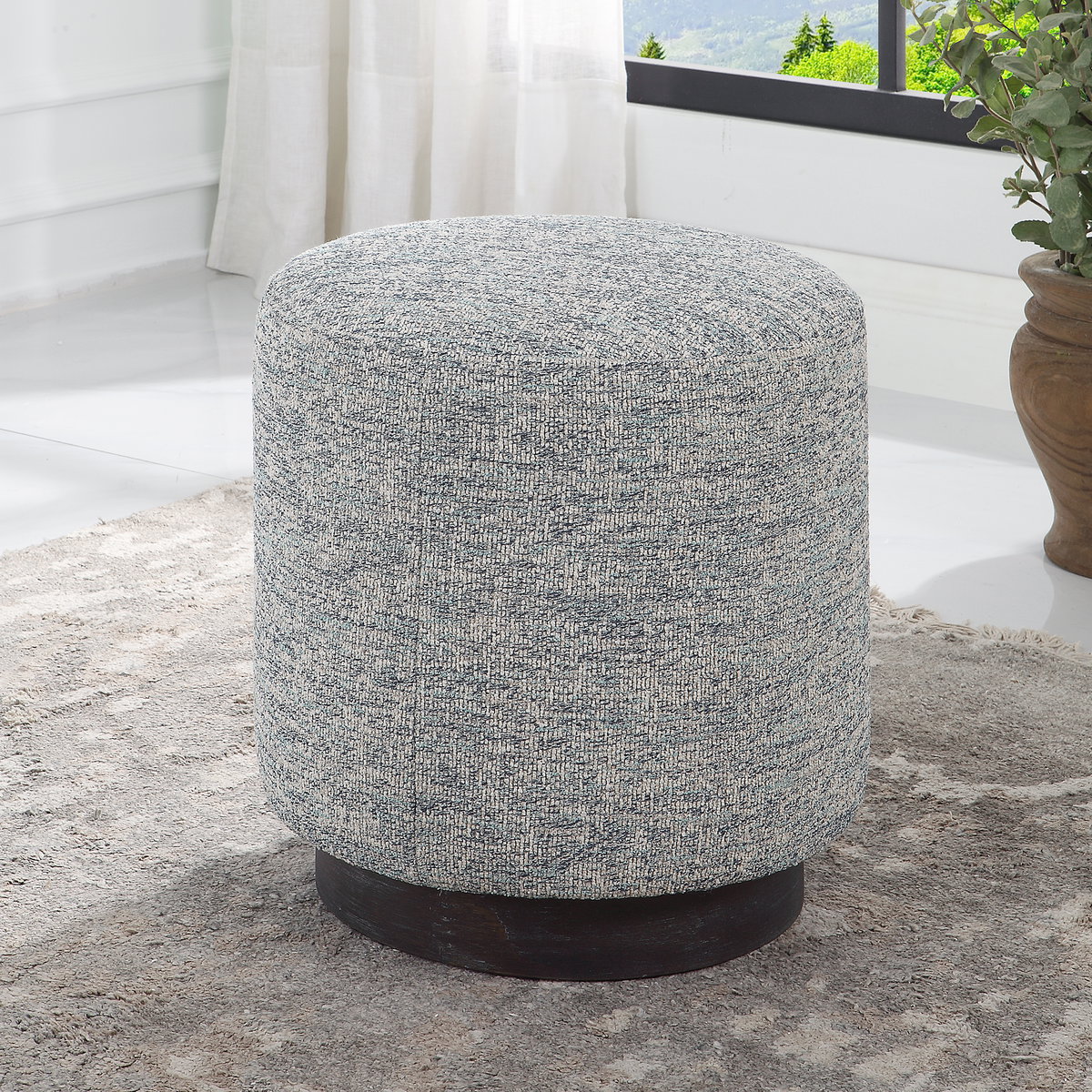 Avila Tweed Round Ottoman, by Uttermost, 16" width x 18" height x 16" depth View 2