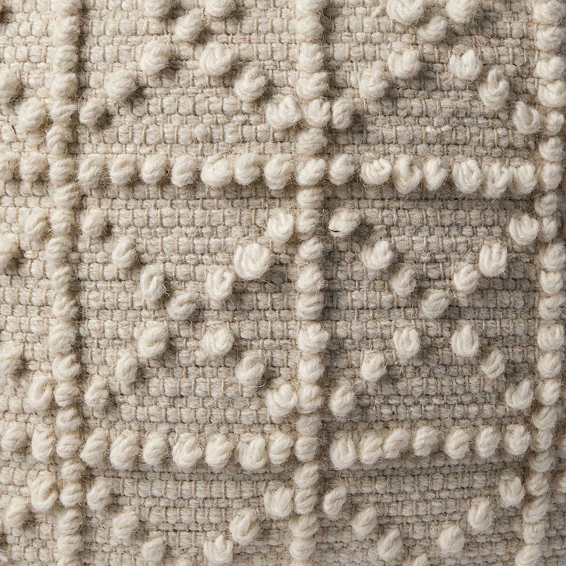 Leroy Square Cream Wool Pouf with Popcorn Detail large image 