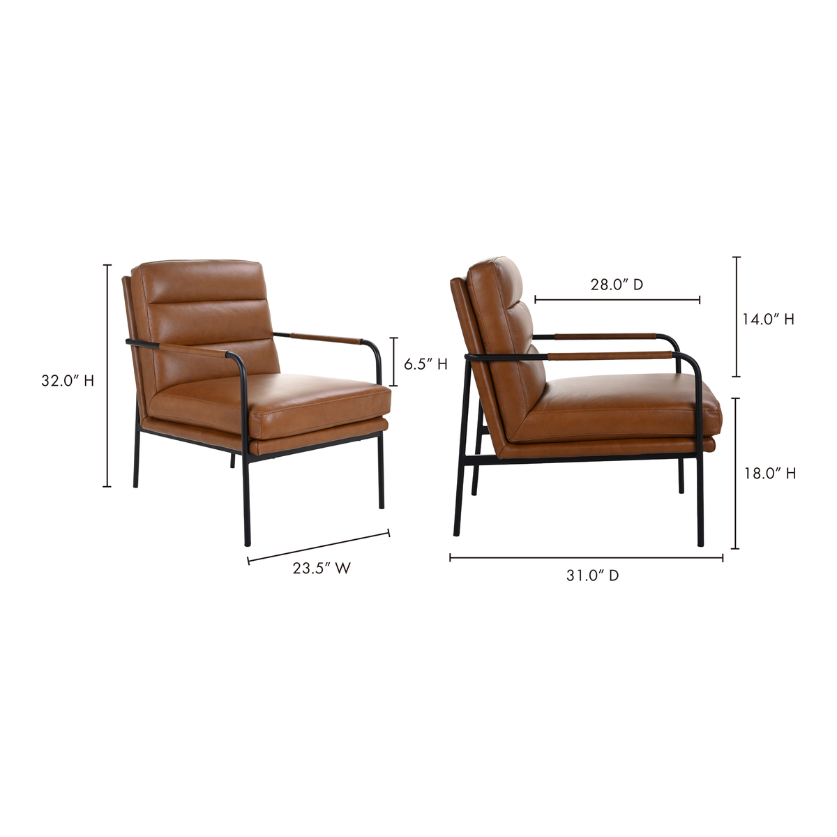 Verlaine Armchair Chestnut Brown, Accent Chair by Moe's Home, 23.5" width x 32" height x 31" depth View 11