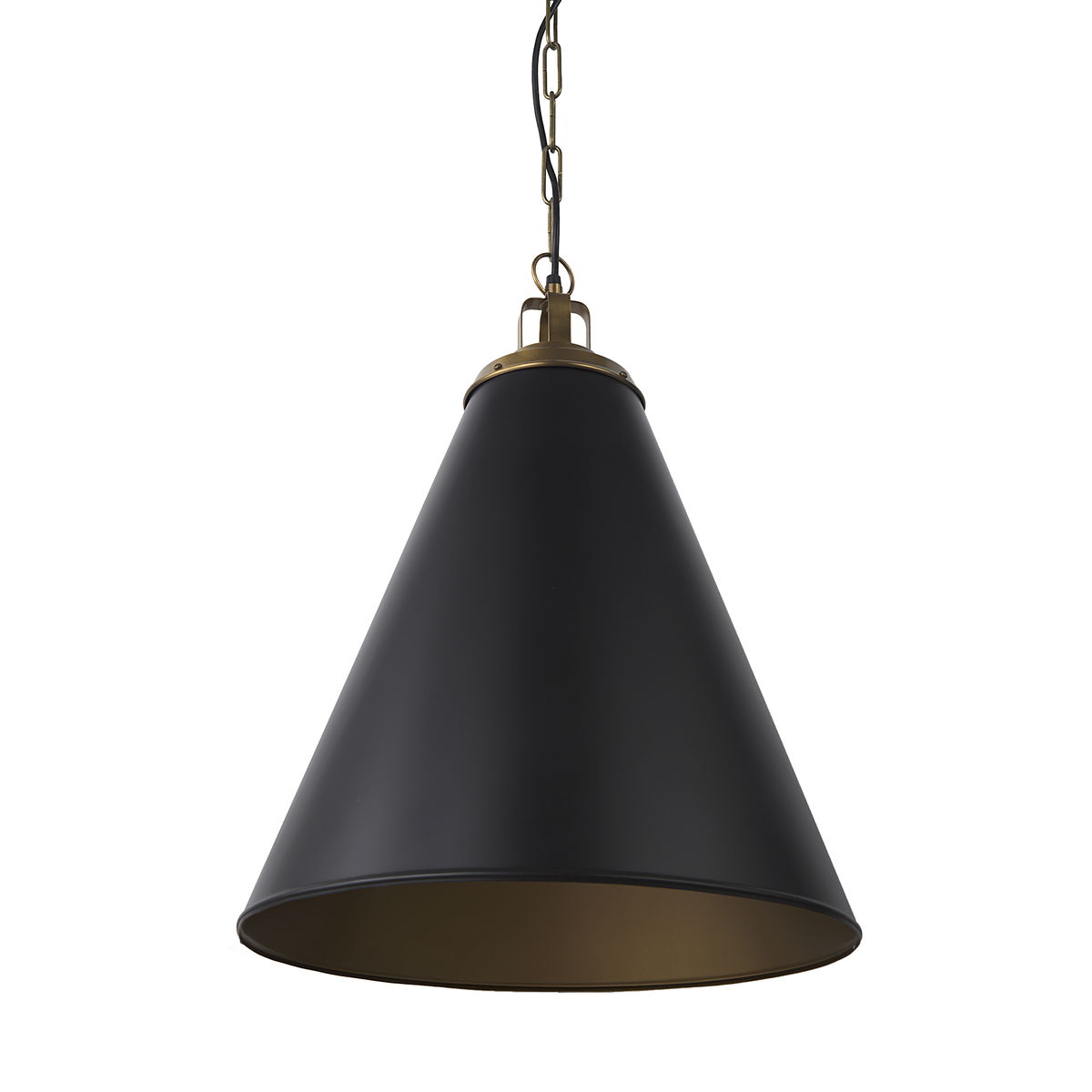 Fenton   Black with Antiqued Gold Accents Pendant Light, by Mercana, 18" length x 18" width x 23" height View 1