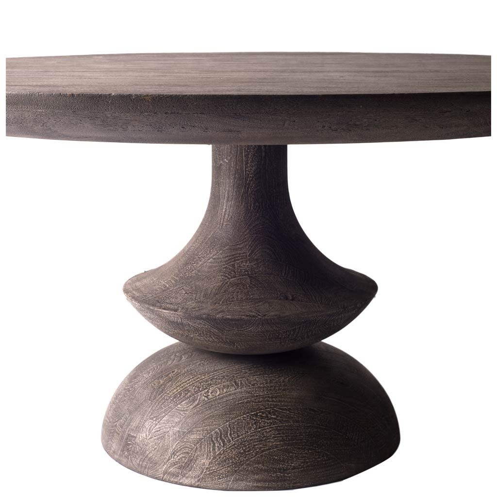 Crossman 60' Round Dark Brown/Gray Solid Wood Table Top & Base Dining Table, by Mercana, 60" length x 60" width x 30" height View 7