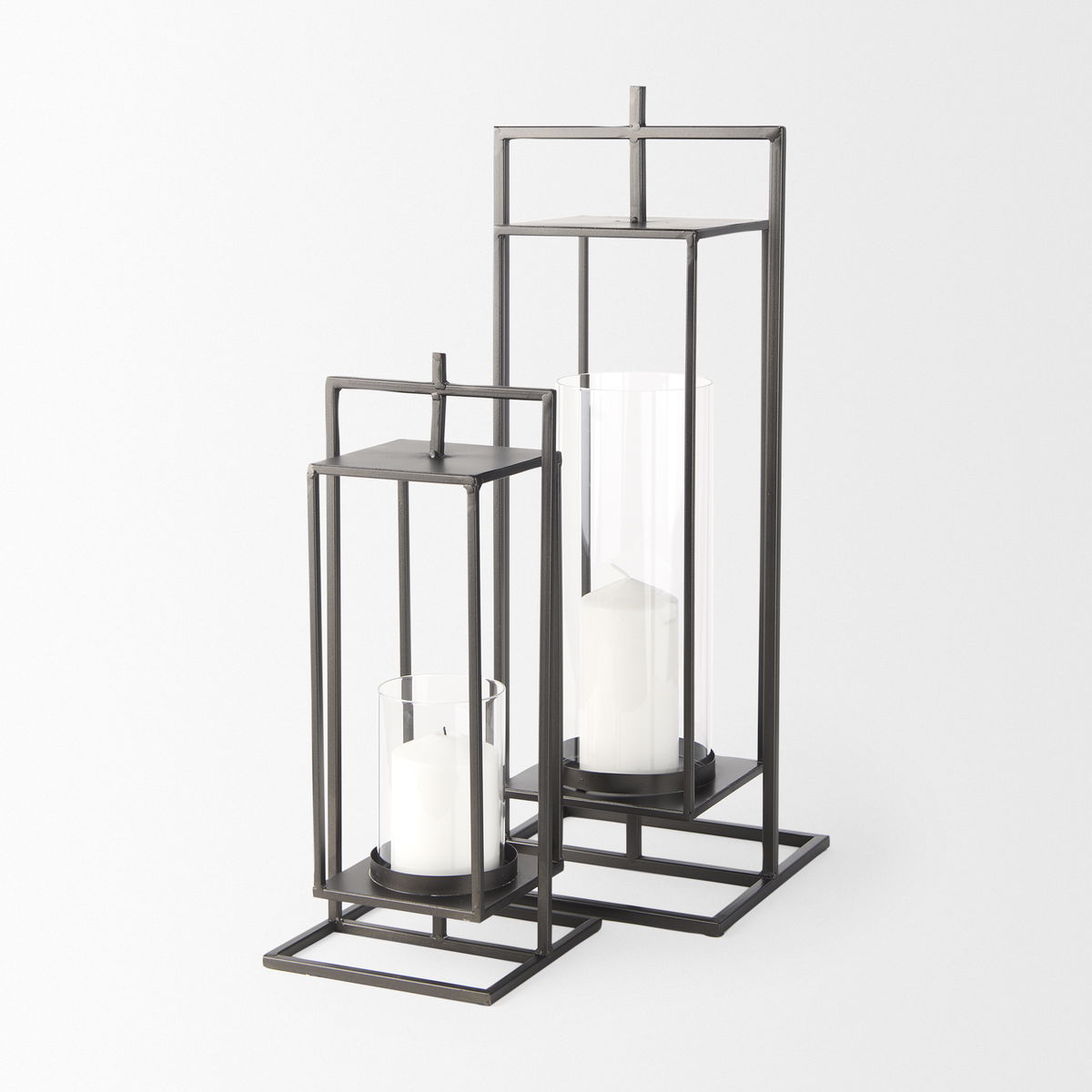 Albus I Large Black Metal Rectangular Table Candle Holder, Candles & Candle Holder by Mercana, 9.25" length x 9.25" width x 23.82" height View 12