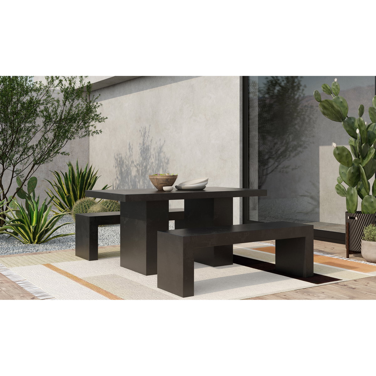 Lazarus Outdoor Bench Black, Benche by Moe's Home, 55.25" width x 18.5" height x 15.75" depth View 5