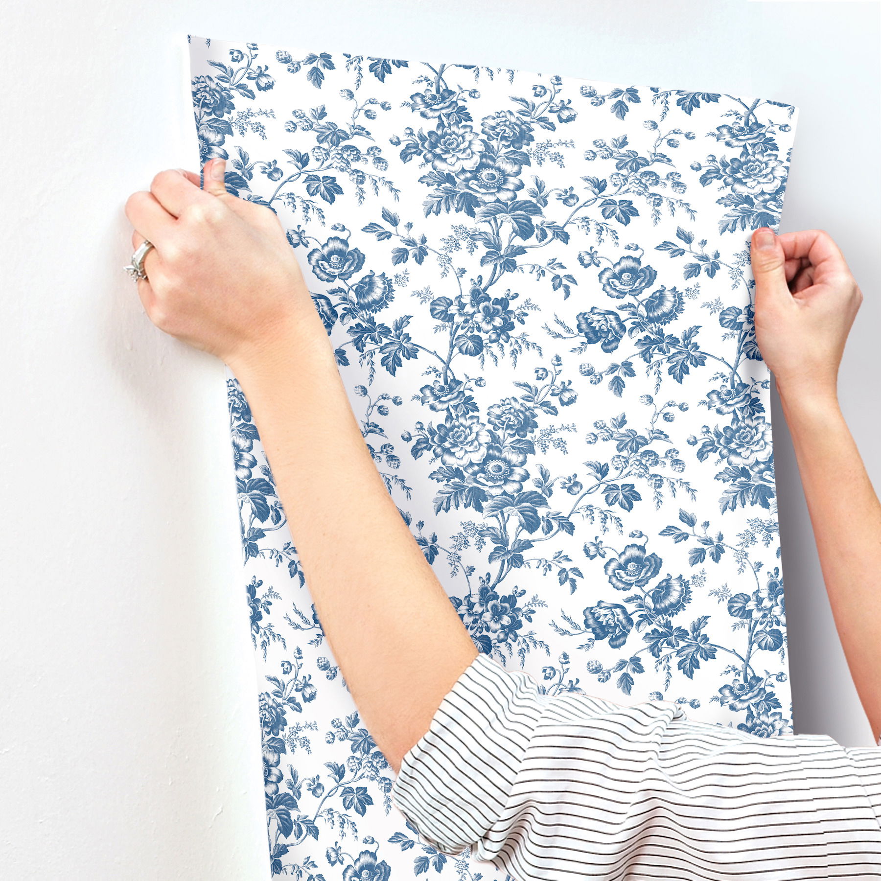 Anemone Toile Navy Wallpaper, by York Wall, 33' length x 1'8.5" width x 0.02" depth View 6