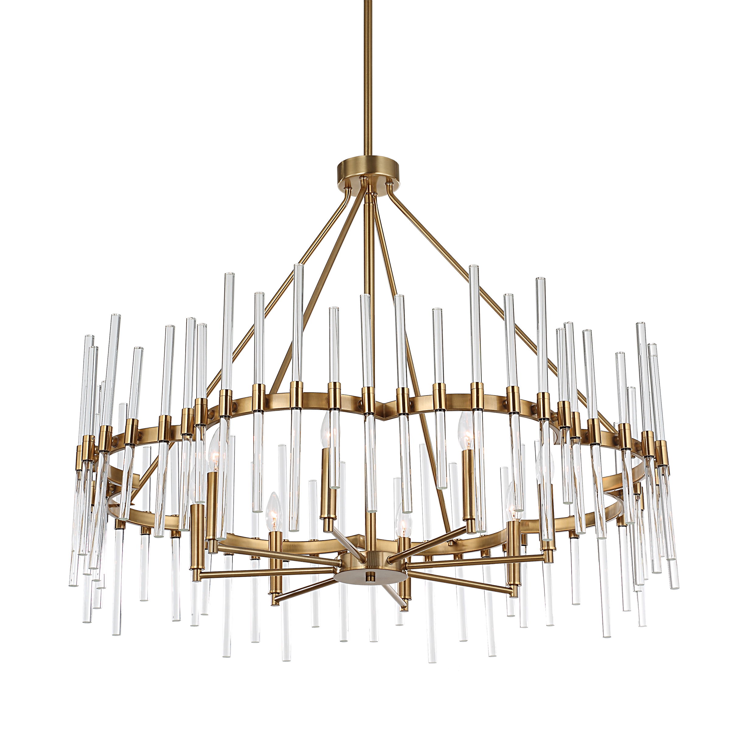 Crystal Stick 8 Light Brass Chandelier, Ceiling Light by Uttermost, 38.75" width x 31.25" height x 38.75" diameter x 38.75" depth View 9
