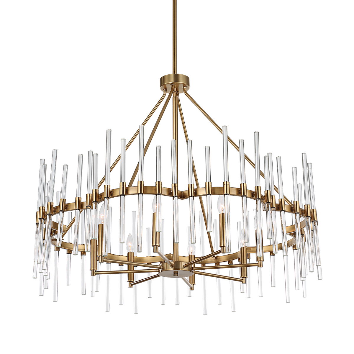 Crystal Stick 8 Light Brass Chandelier, Pendant by Uttermost, 38.75" width x 31.25" height x 38.75" diameter x 38.75" depth View 9