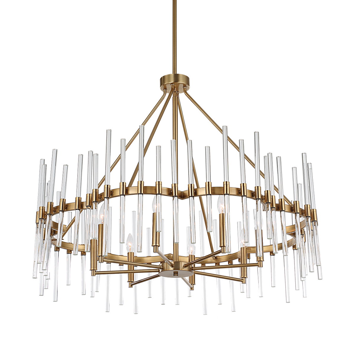 Crystal Stick 8 Light Brass Chandelier, Pendant by Uttermost, 38.75" width x 31.25" height x 38.75" diameter x 38.75" depth View 9