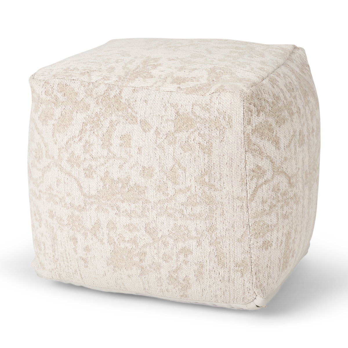 Khloe Small Cream Pouf, Ottoman by Mercana, 18" length x 18" width x 18" height View 1