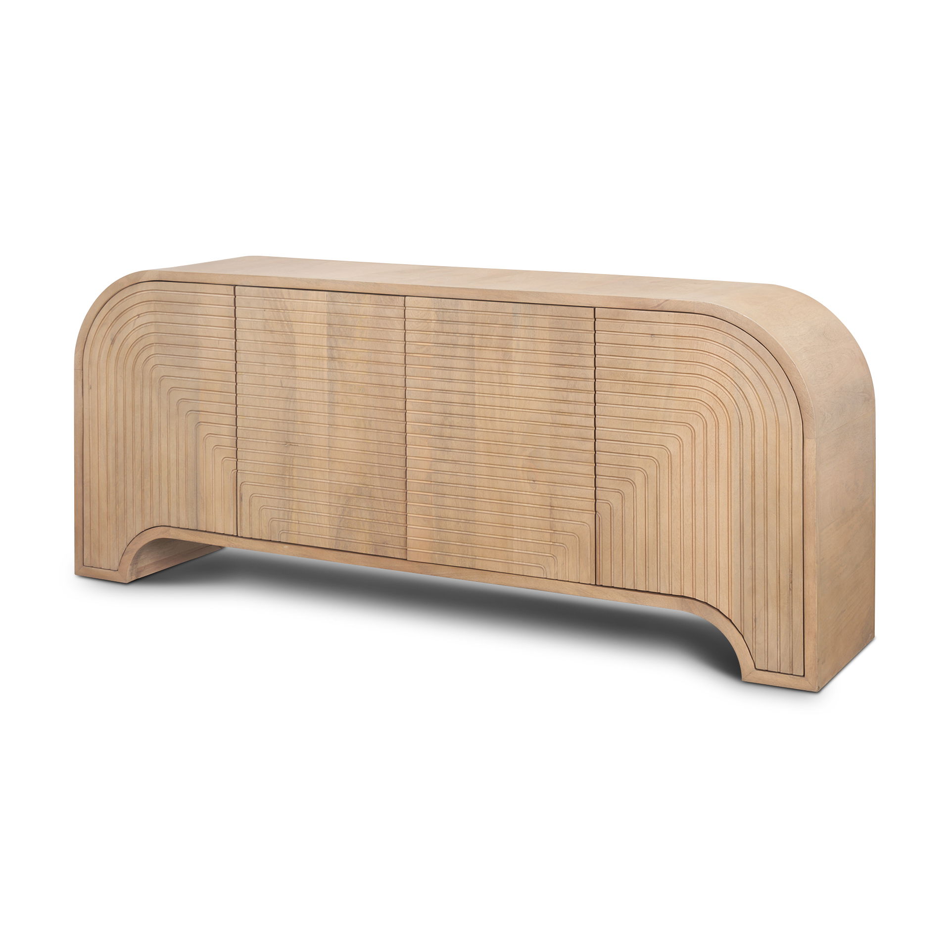 Sorina Reverse Fluted Light Brown Wood Sideboard, Sideboards & Buffet by Mercana, 72" length x 16" width x 30" height View 1