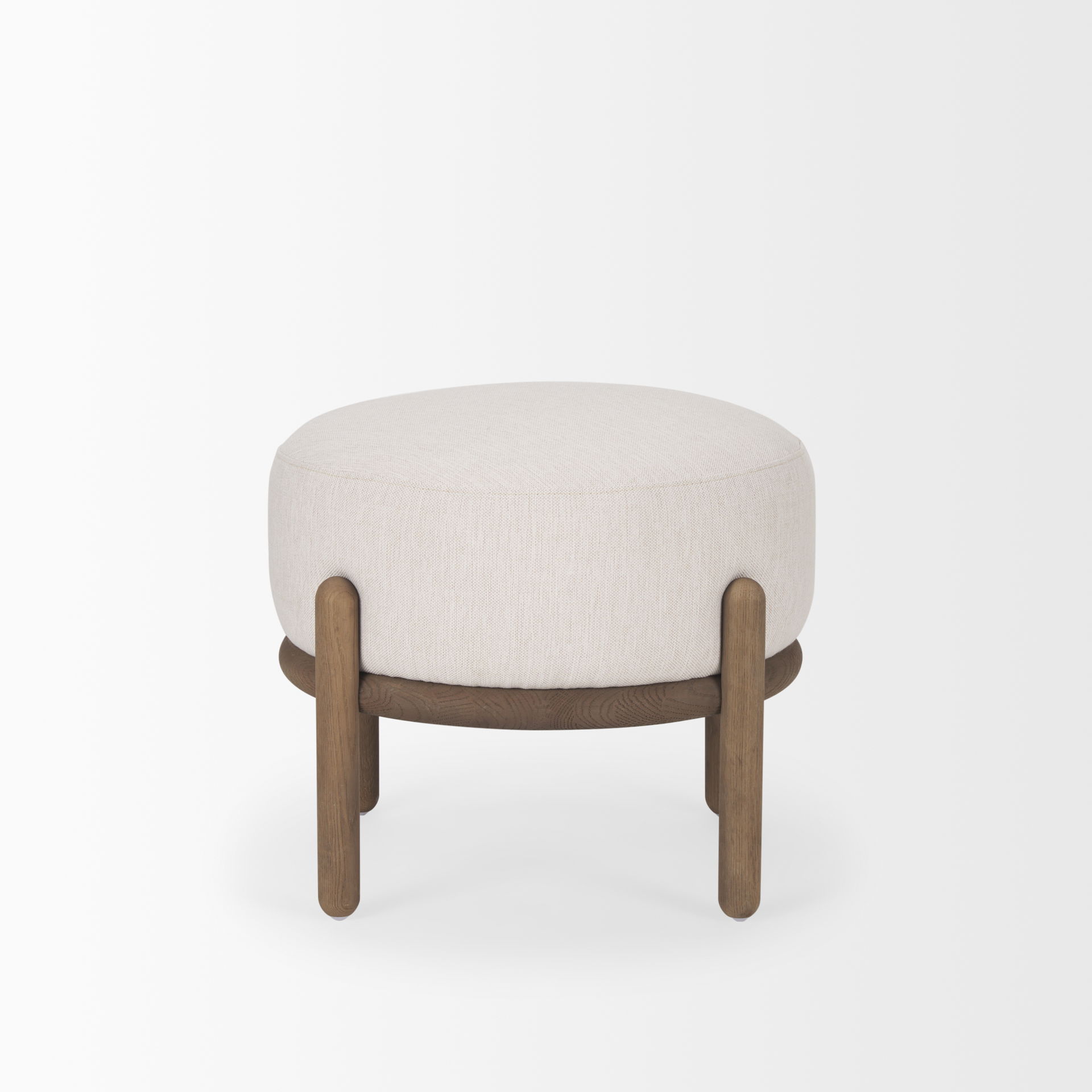 Gwynn Oatmeal Fabric with Dark Brown Wood Pouf large image 