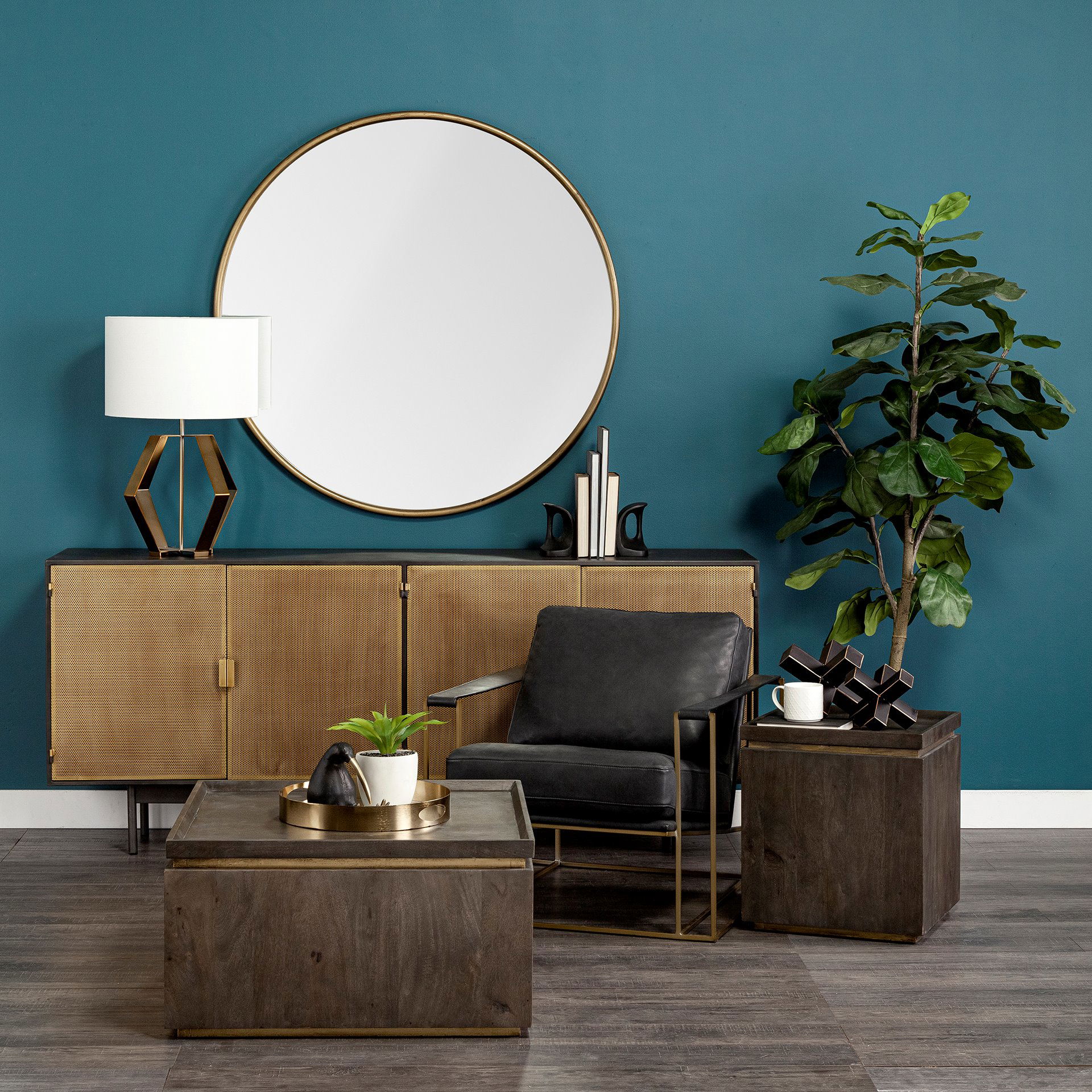 Newsome II 79Lx16Wx33H Black and Gold Metal 4 Cabinet Door Sideboard, Sideboards & Buffet by Mercana, 79" length x 16" width x 33" height View 2