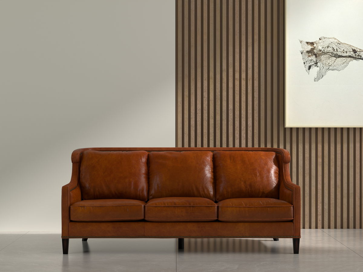 Philipe Distilled Leather Sofa Brown, by Sarreid, 7' width x 3' height View 13