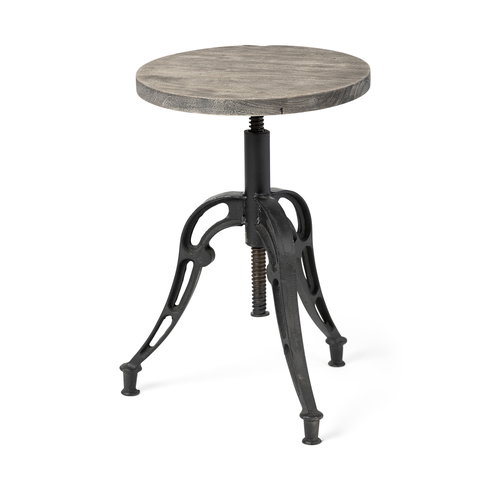 Emslie 19"-25" Brown Wood Seat Black Metal Frame Stool