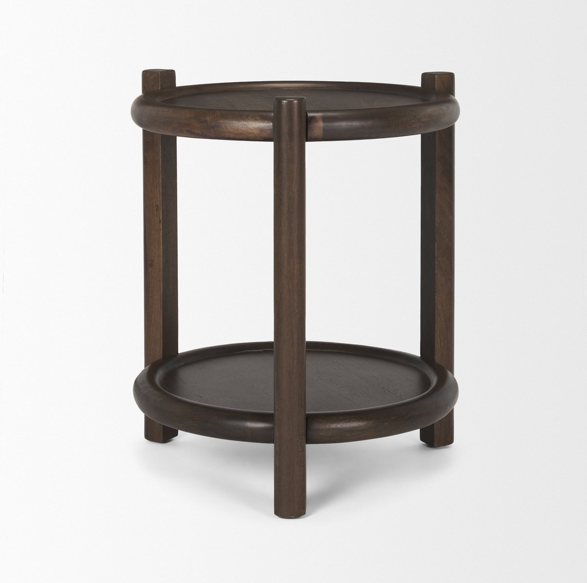 Romi Dark Brown Wood with Bottom Shelf Round Accent Table, Side & End Table by Mercana, 23.5" length x 23.5" width x 26" height View 9