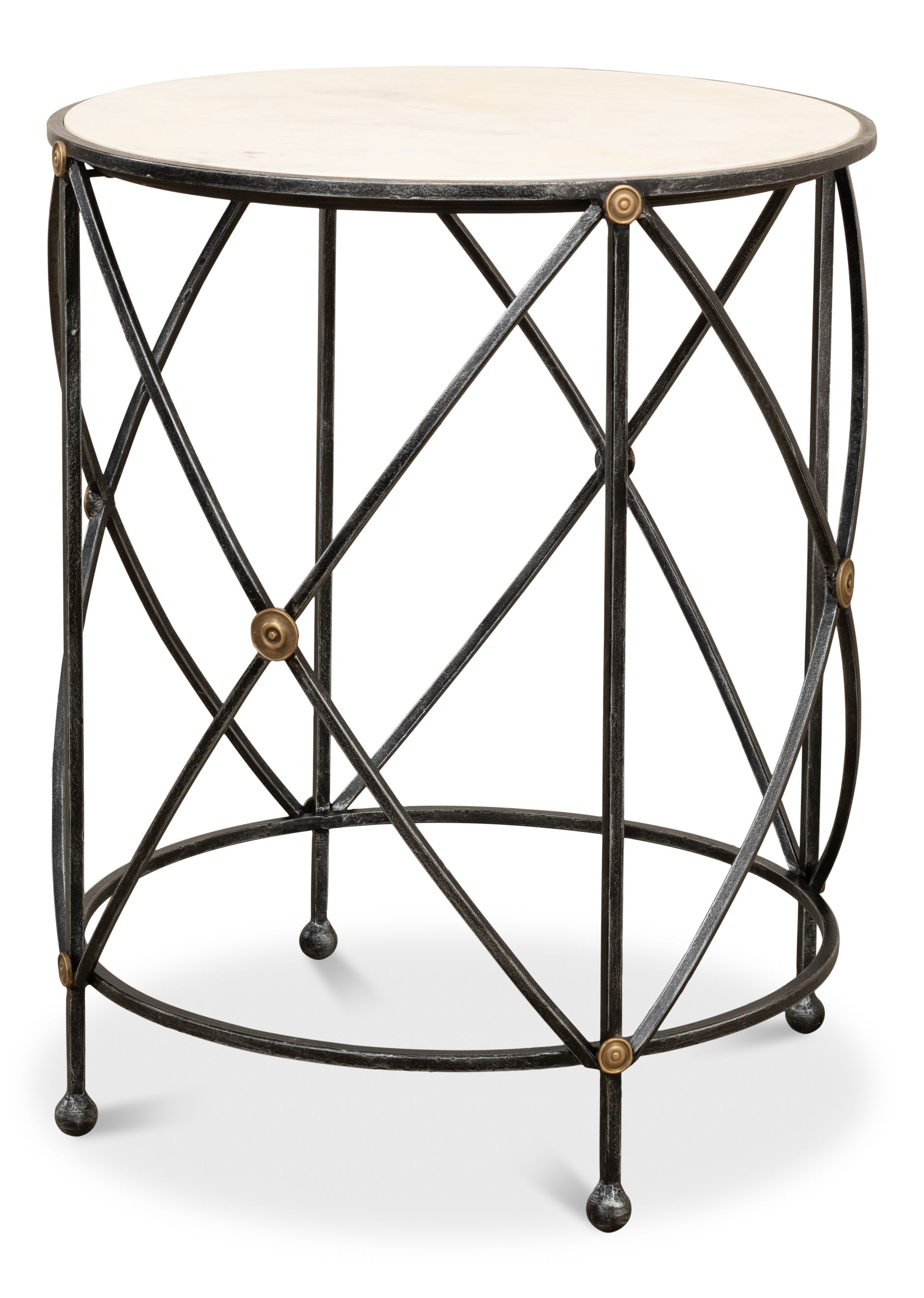 Drum & Fife Lamp Table, Aged Wht Marble large image 