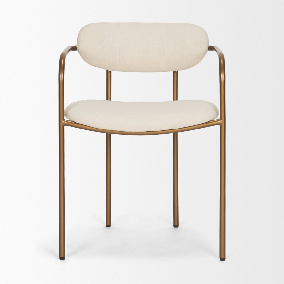Parker Curved Back Dining Arm Chair | Cream Fabric with Gold Metal, Dining Chair by Mercana, 21.5" length x 21.1" width x 29" height View 7