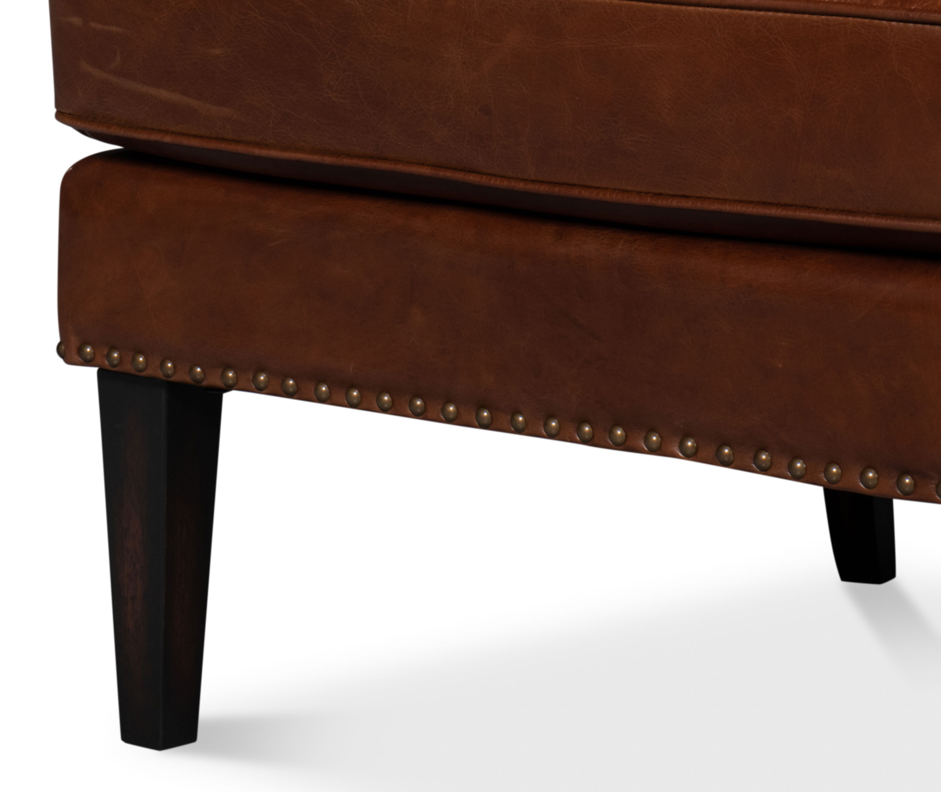 Whitney Distilled Leather Chair,Brown, Seating by Sarreid, 26" length x 33" width x 41" height View 7