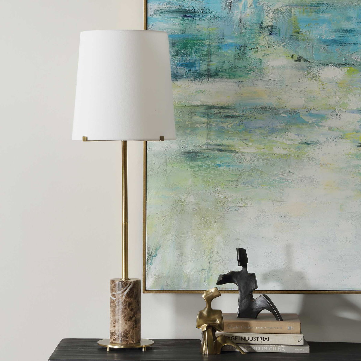 Sepia Brown Marble Buffet Lamp, by Uttermost, 1' width x 3' height x 1' depth View 4