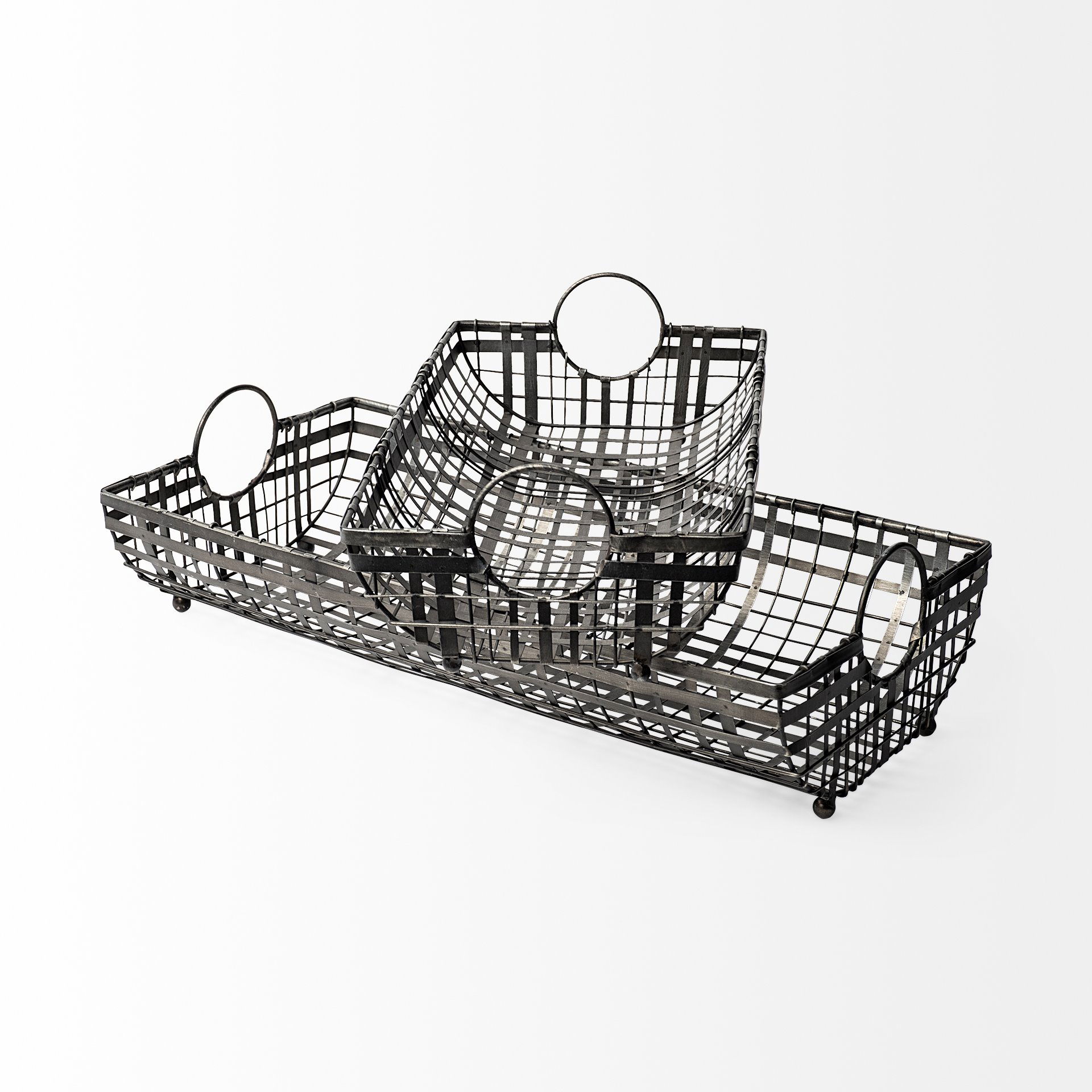 Kenneth (Set of 2) 24L x 12W Gray Metal Baskets, Bins & Basket by Mercana, 23.6" length x 11.8" width x 6.5" height View 3
