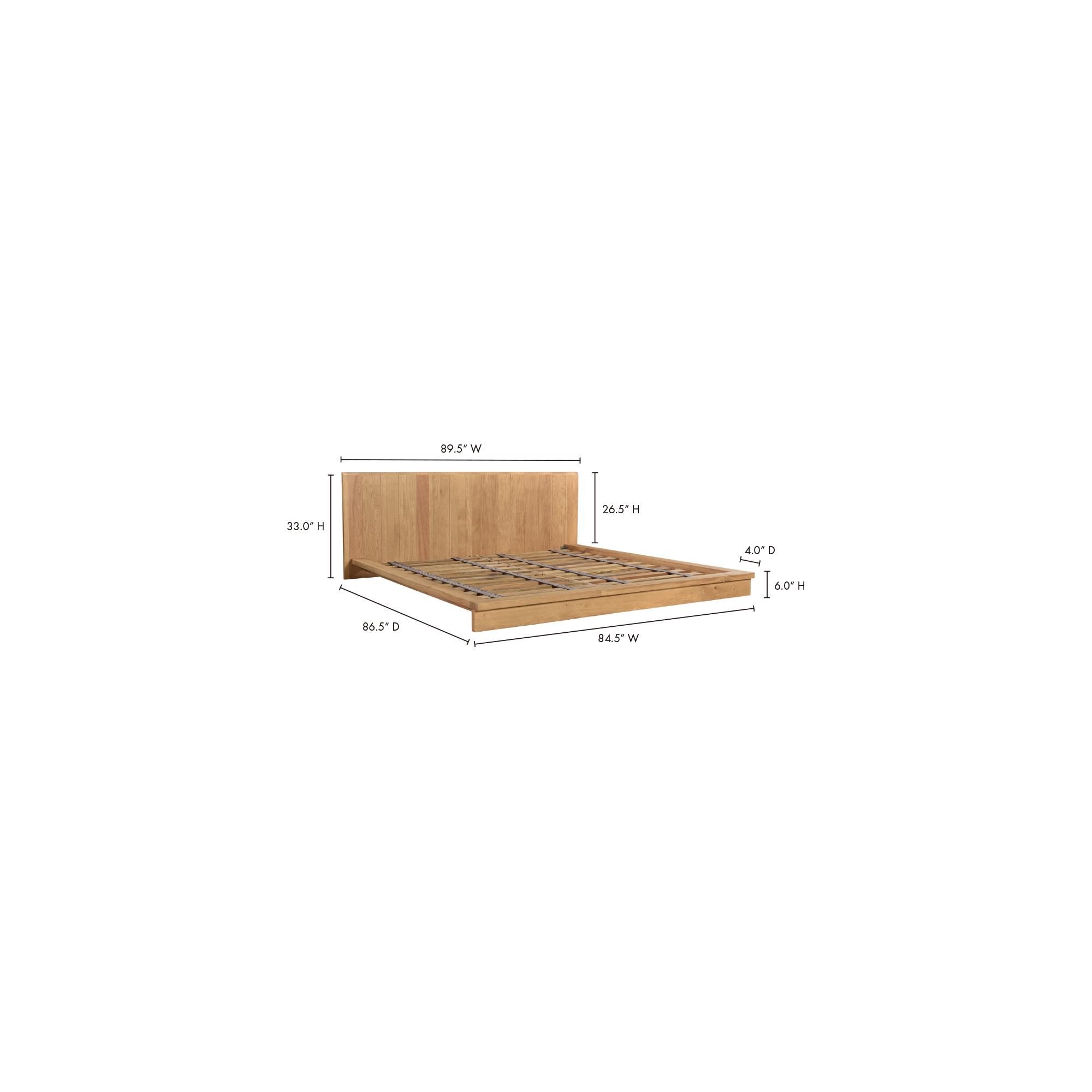 Plank King Bed, by Moe's Home, 89.5" width x 33" height x 86.5" depth View 12