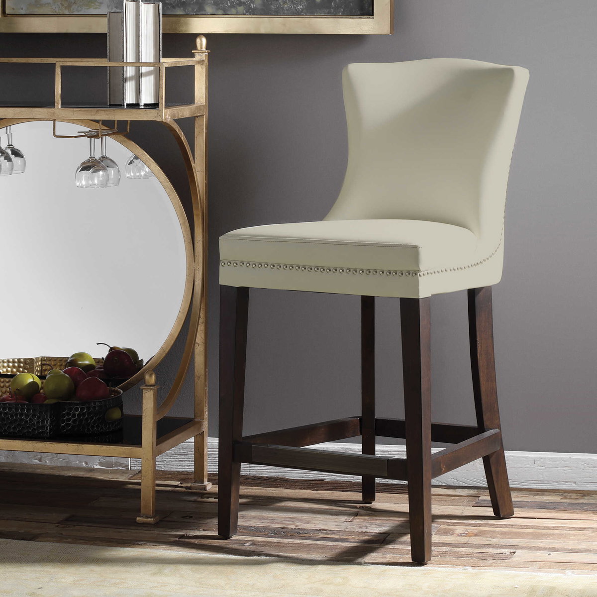 Dariela White Counter Stool, Counter & Bar Stool by Uttermost, 19.5" width x 40.75" height x 23" depth View 4