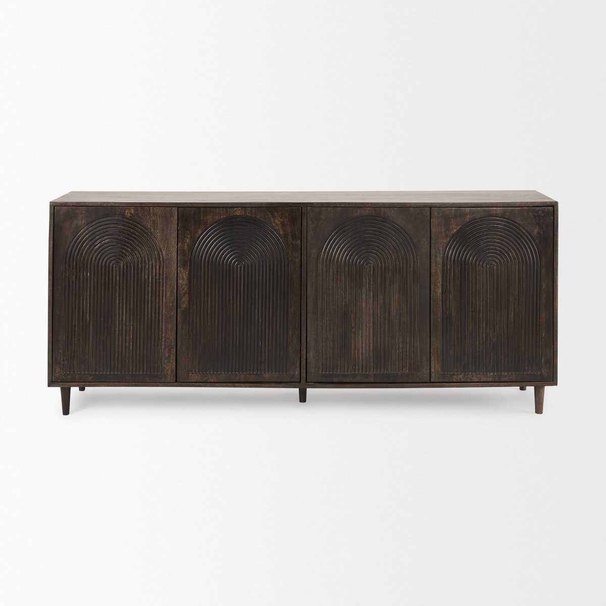 Tucker Dark Brown with Carved Arch Pattern 4 Door Sideboard, Sideboards & Buffet by Mercana, 71.75" length x 15" width x 30.25" height View 2
