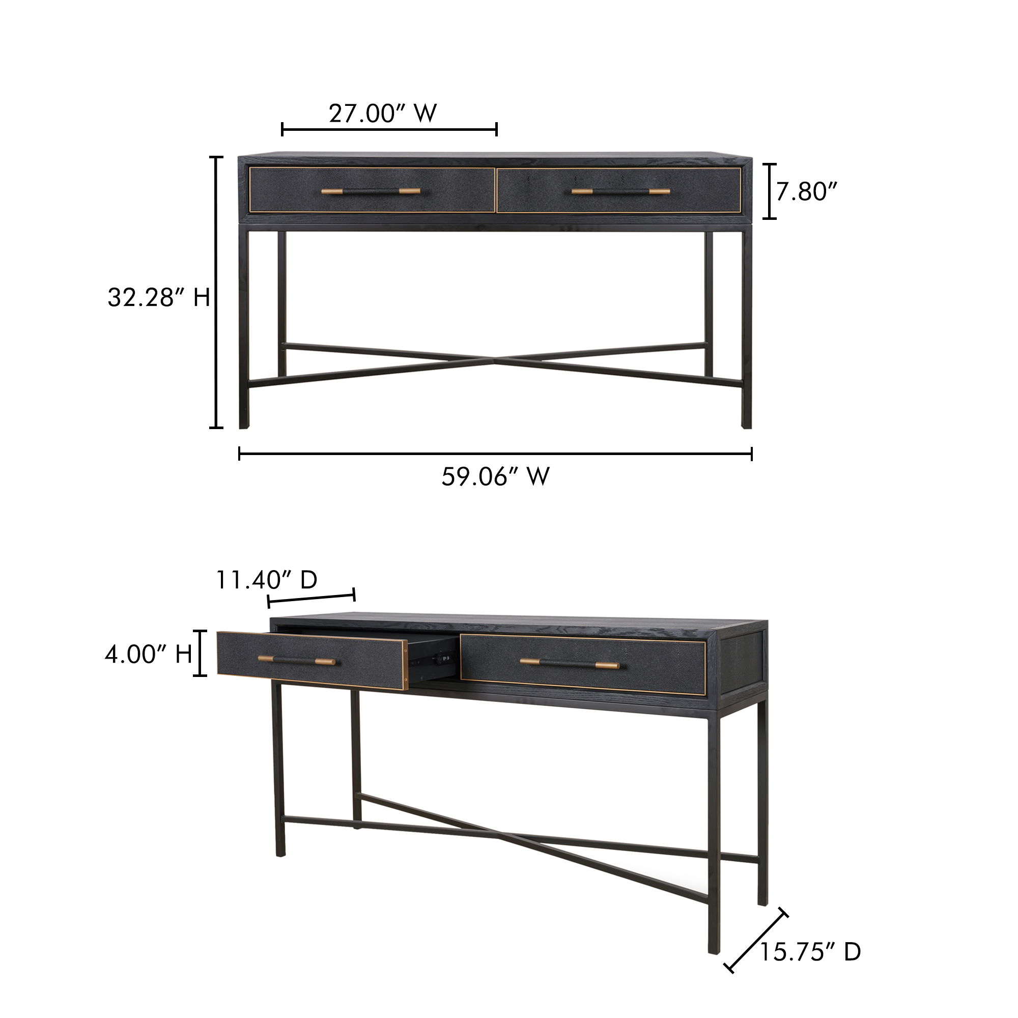 Mako Console Table Black, by Moe's Home, 59.06" width x 32.28" height x 15.75" depth View 10