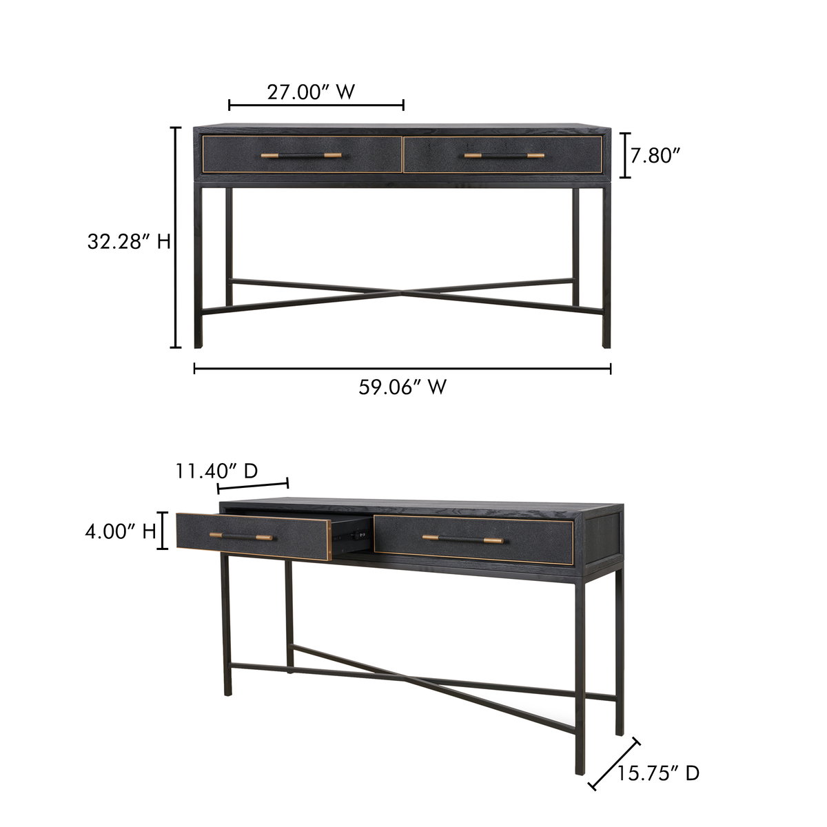 Mako Console Table Black, by Moe's Home, 59.06" width x 32.28" height x 15.75" depth View 10
