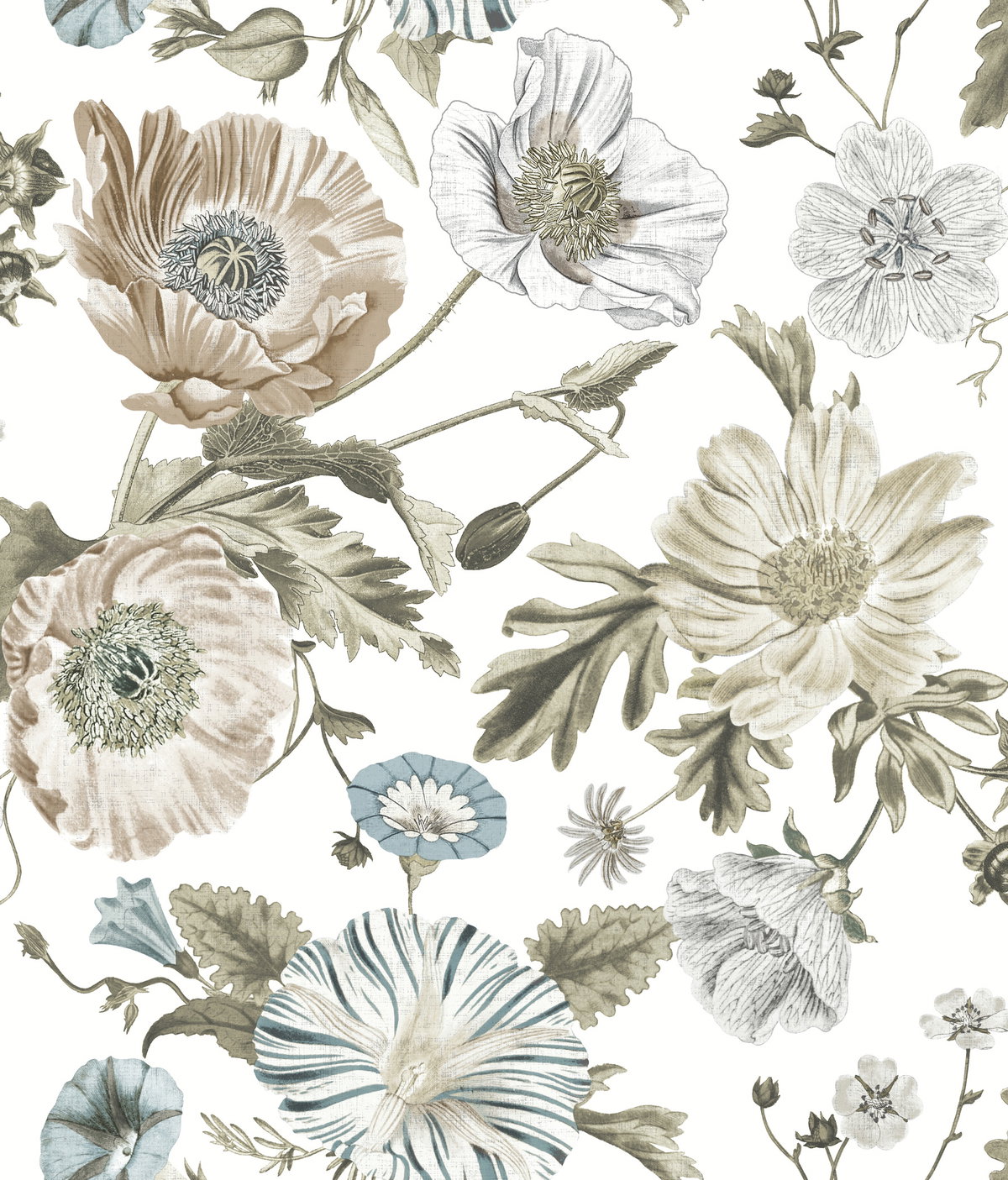 Vintage Poppy White Peel & Stick Wallpaper, by York Wall, 18' length x 1'8.5" width x 0.02" depth