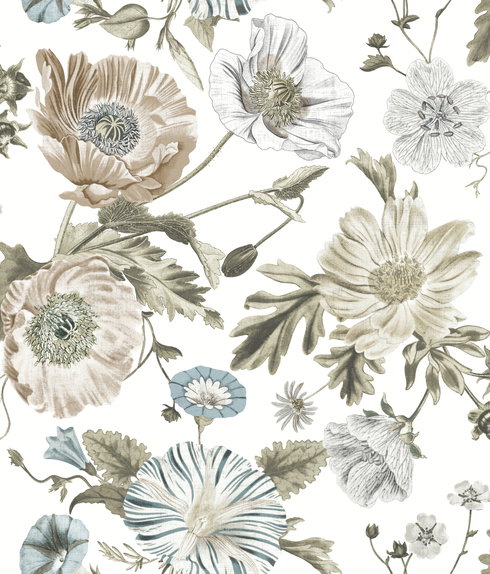 Vintage Poppy White Peel & Stick Wallpaper