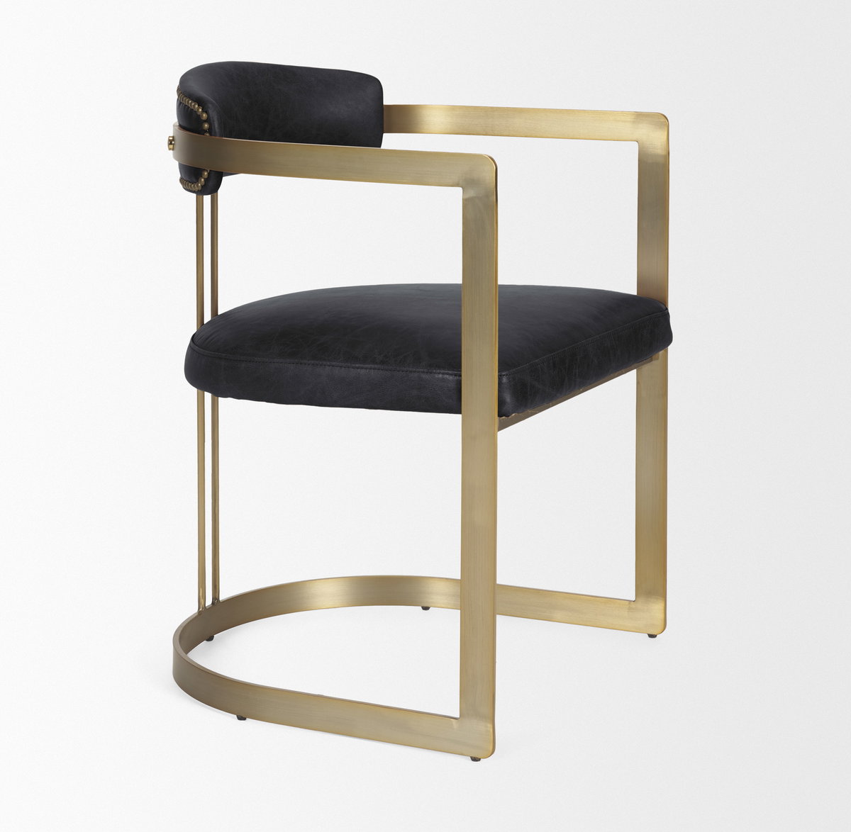 Hollyfield II Black Leather Seat Gold Iron Frame Dining Chair, by Mercana, 20.5" length x 21.5" width x 29.5" height View 9