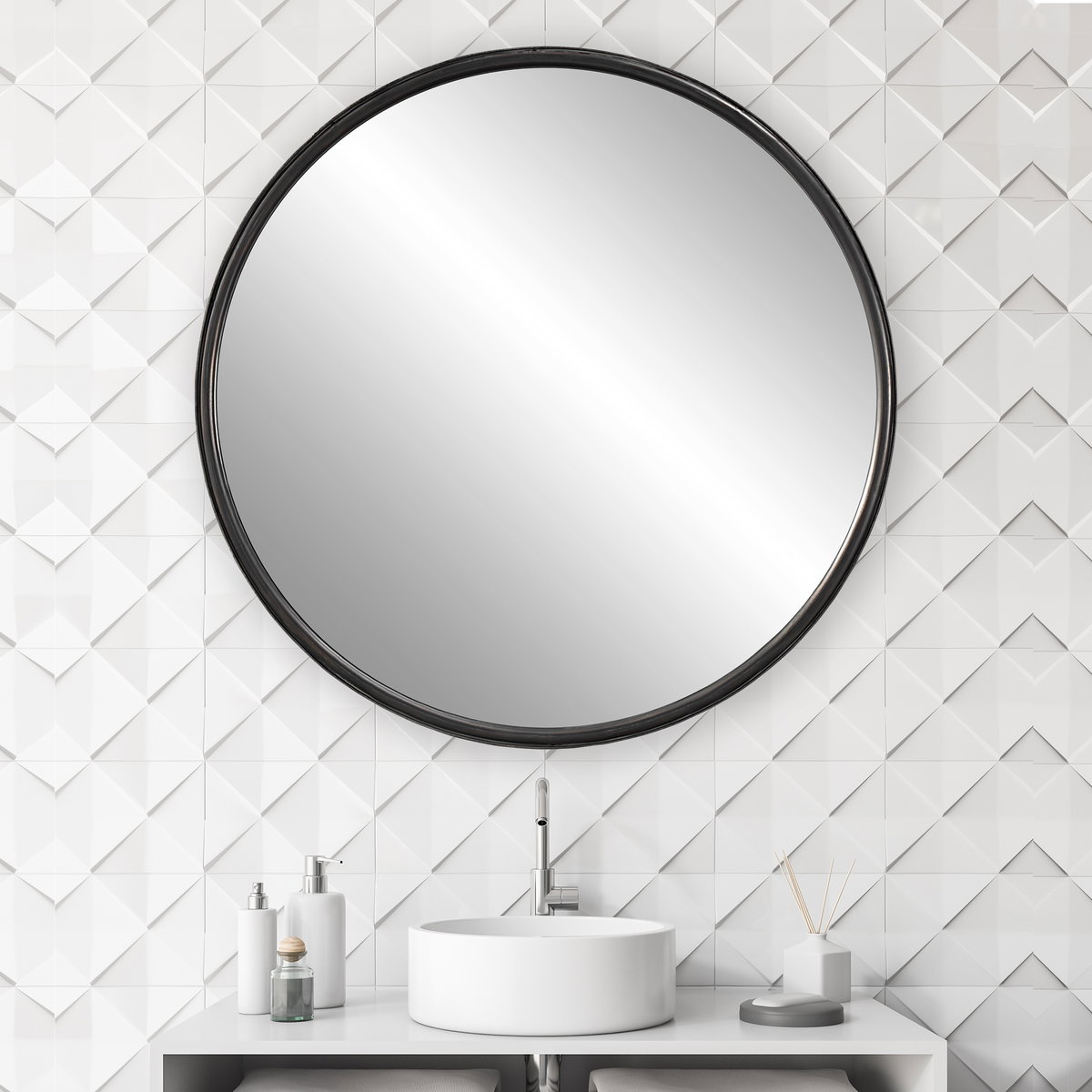 Dawsyn Round Mirror, by Uttermost, 3'8" width x 3'8" height x 1.5" depth View 8