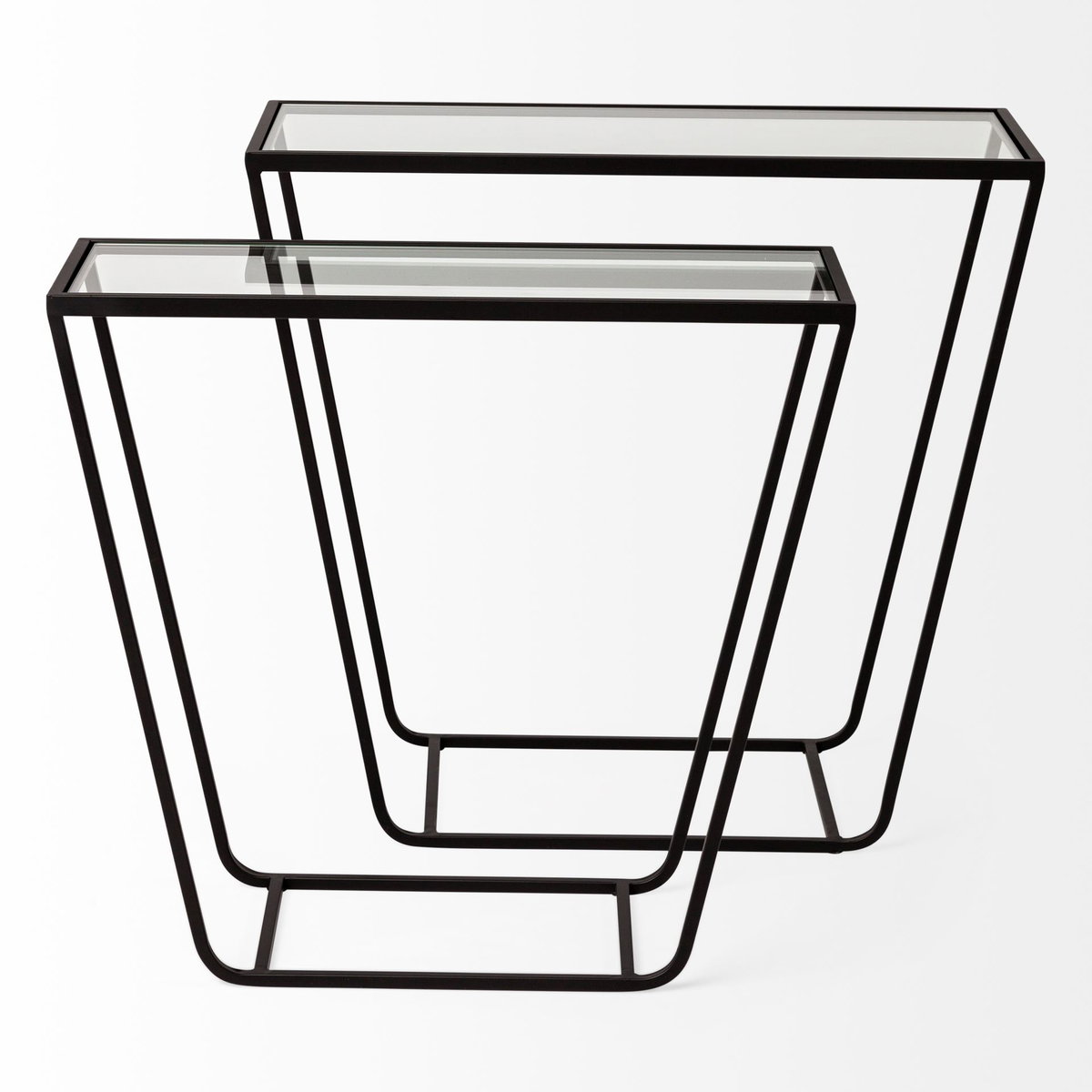 Arya (Set of 2) 24L x 10W Black Rectangular Glass Top Iron Frame Accent Table, Side & End Table by Mercana, 23.62" length x 9.84" width x 21.65" height View 6