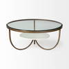 Reinhardt 36' Round Glass Top Marble Shelf Gold Metal Base Coffee Table, by Mercana, 36" length x 36" width x 16" height thumbnail 4